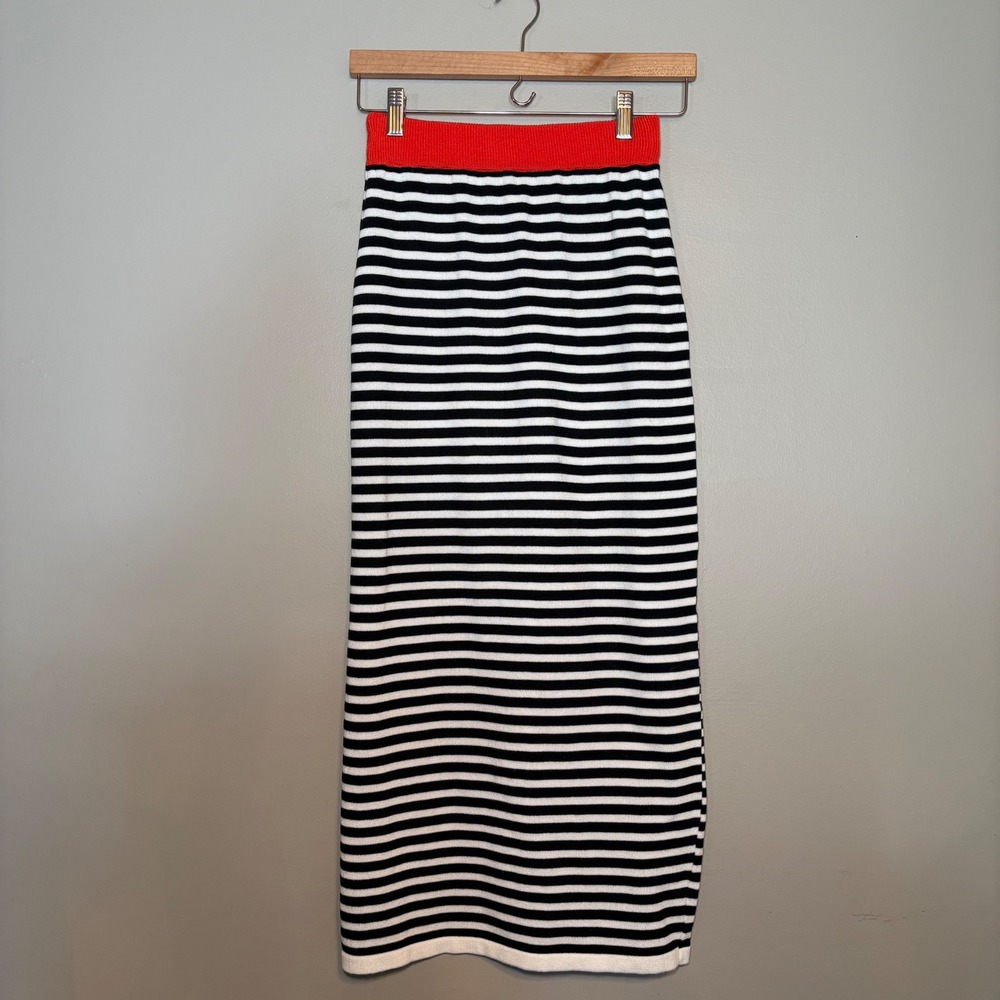 SHEIN Womens Striped Knit Two Piece Set Sweater and Midi Skirt Black White Red S - Picture 3 of 12
